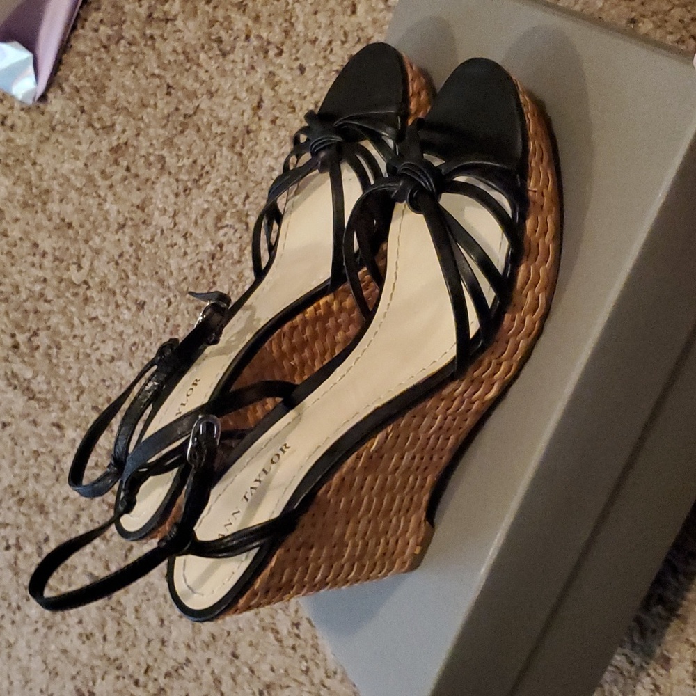 Strappy black size 6.5 Ann Taylor wedge sandals